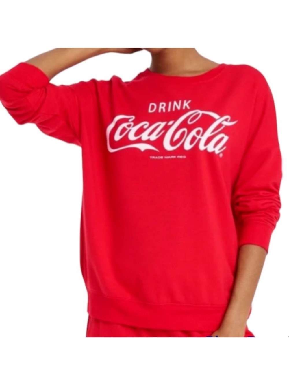 Coca Cola Women’s Red “Drink Coca-Cola” Graphic Crewneck Long Sleeve Swe…